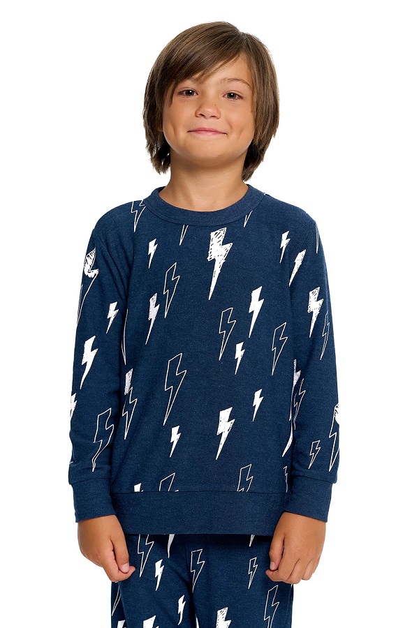 Blue Bolts Kids Knit Pullover Sweatshirt - Click Image to Close