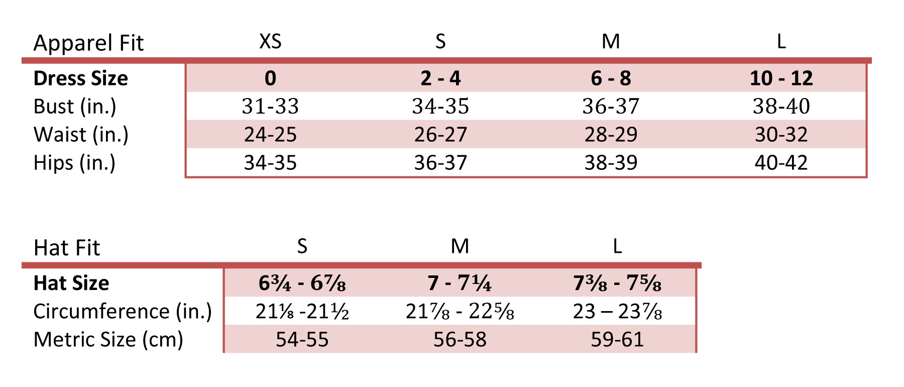 Zenana Size Chart